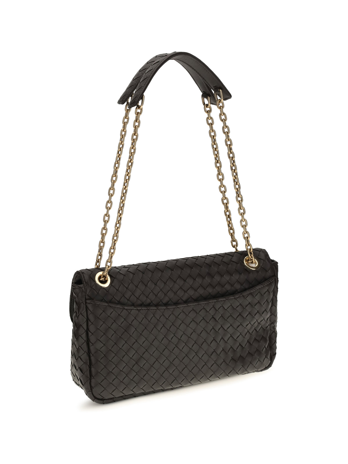 Bottega Veneta Intrecciato Shoulder Bag - Espresso-M Brass