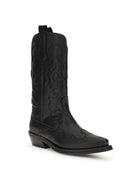 Ganni Embroidered Western Boots - Black/Black