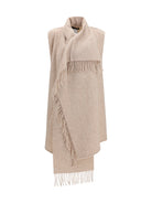 Fabiana Filippi High-neck wool Cape with concealed closure and fringes - Casha'