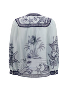 Farm Rio Printed ramie Shirt - Coast Scarf Off-White