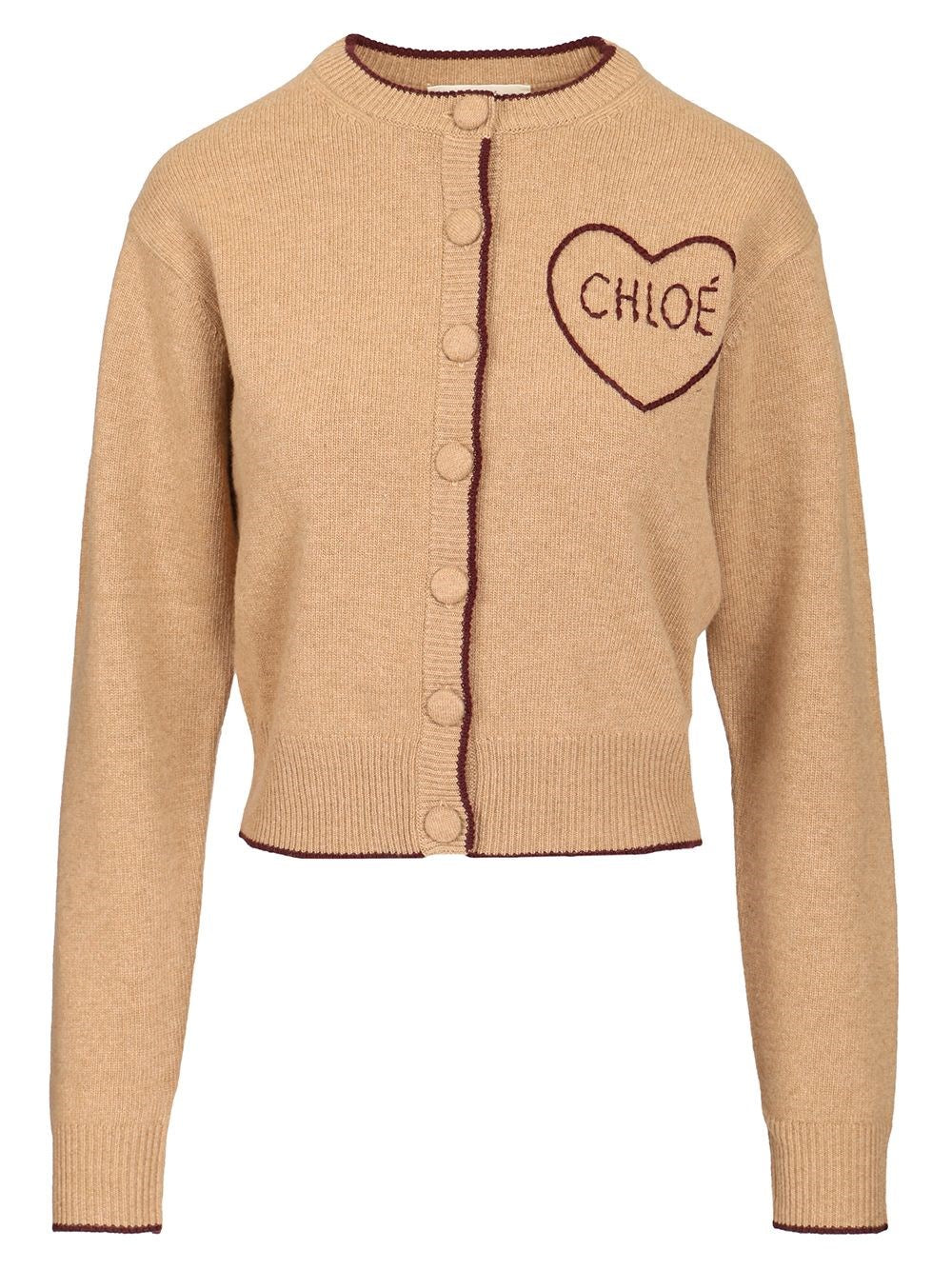 Chloe' Fitted Cardigan With Logo - Brown