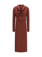 Brunello Cucinelli Techno wool jersey Draped Dress with monili - Cabernet