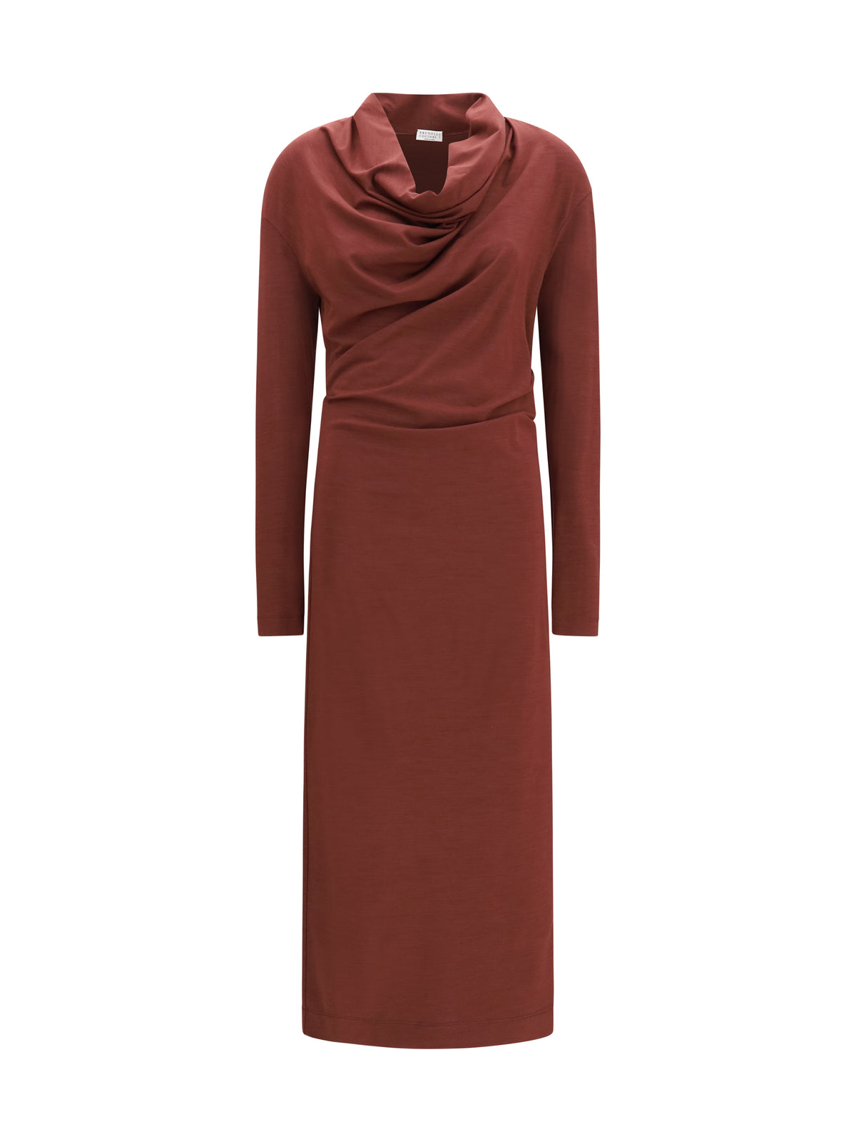 Brunello Cucinelli Techno wool jersey Draped Dress with monili - Cabernet