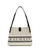 Balmain Canvas Shoulder Bag - Naturel/Noir/ Blanc Optique