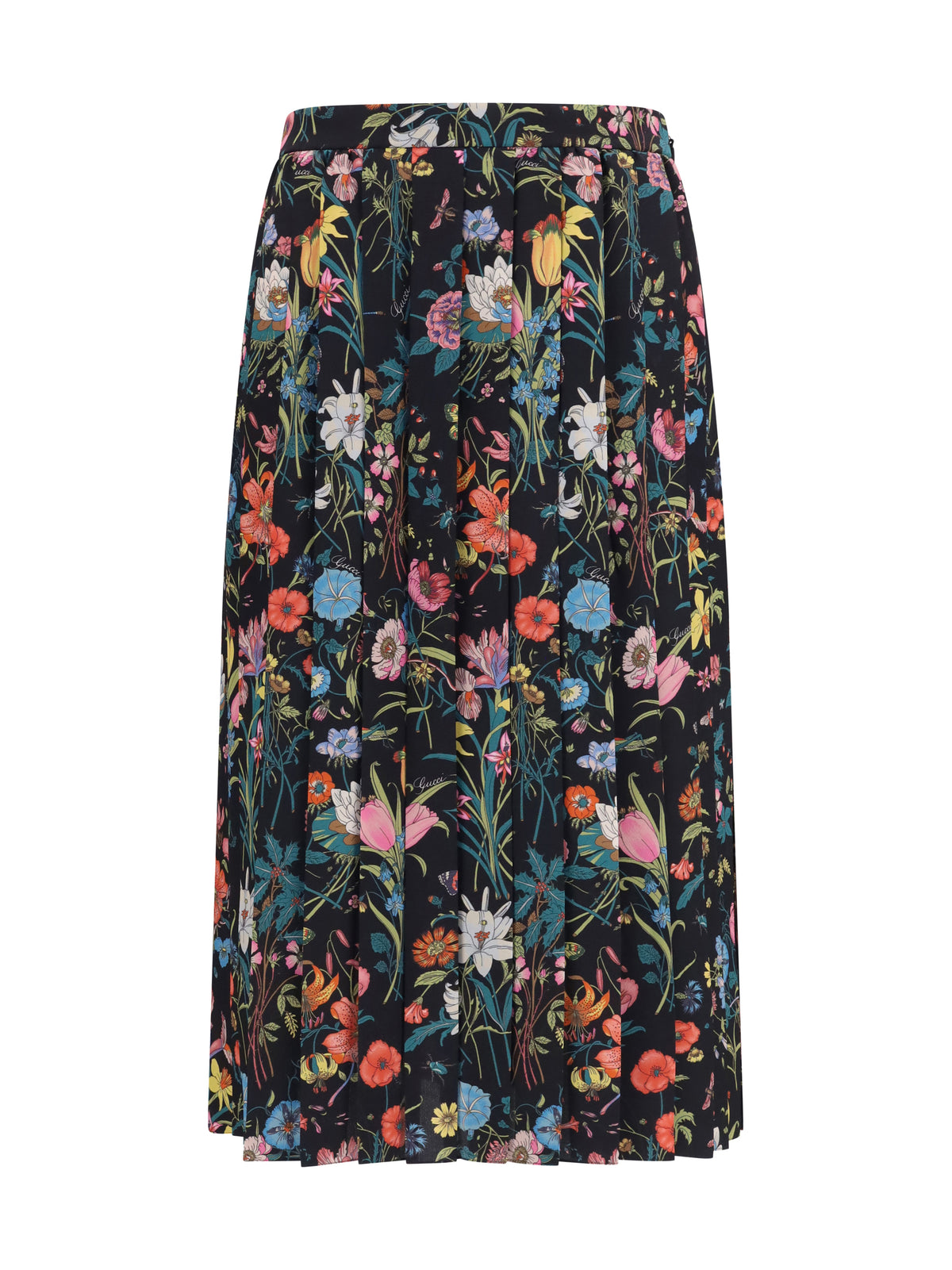 Gucci Flora printed silk midi Skirt - Black/Multicolor/Mc
