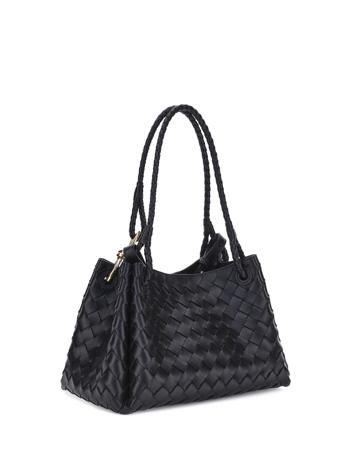 Bottega Veneta Intrecciato Shoulder Bag - Black-M Brass