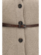Brunello Cucinelli High neck Cardigan with belt - Brown