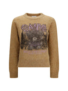 Ganni Teddy brushed alpaca crewneck Sweater - Camel