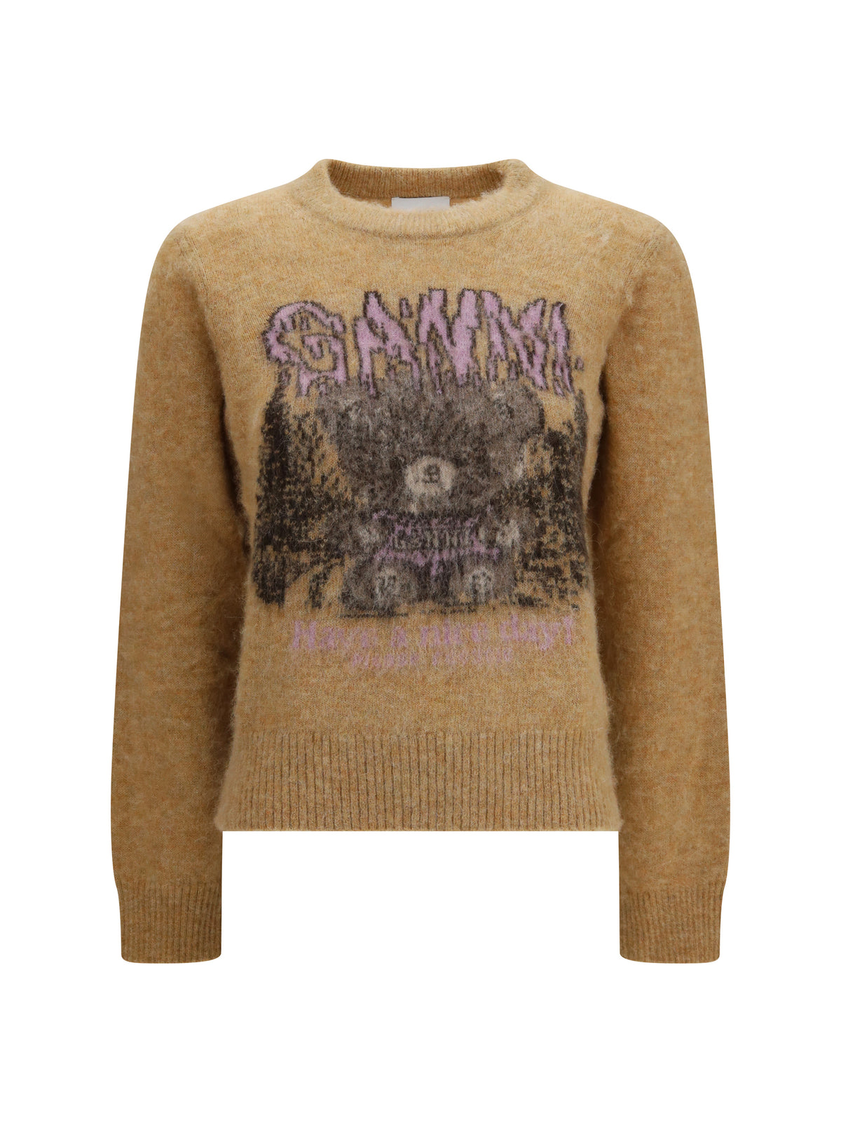 Ganni Teddy brushed alpaca crewneck Sweater - Camel