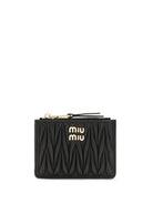 Miu Miu Leather Wallet with logo - Black