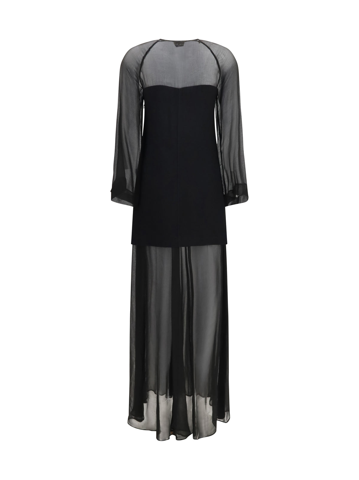 Forte_forte Georgette and crêpe Long Dress with bow and tassels - Black