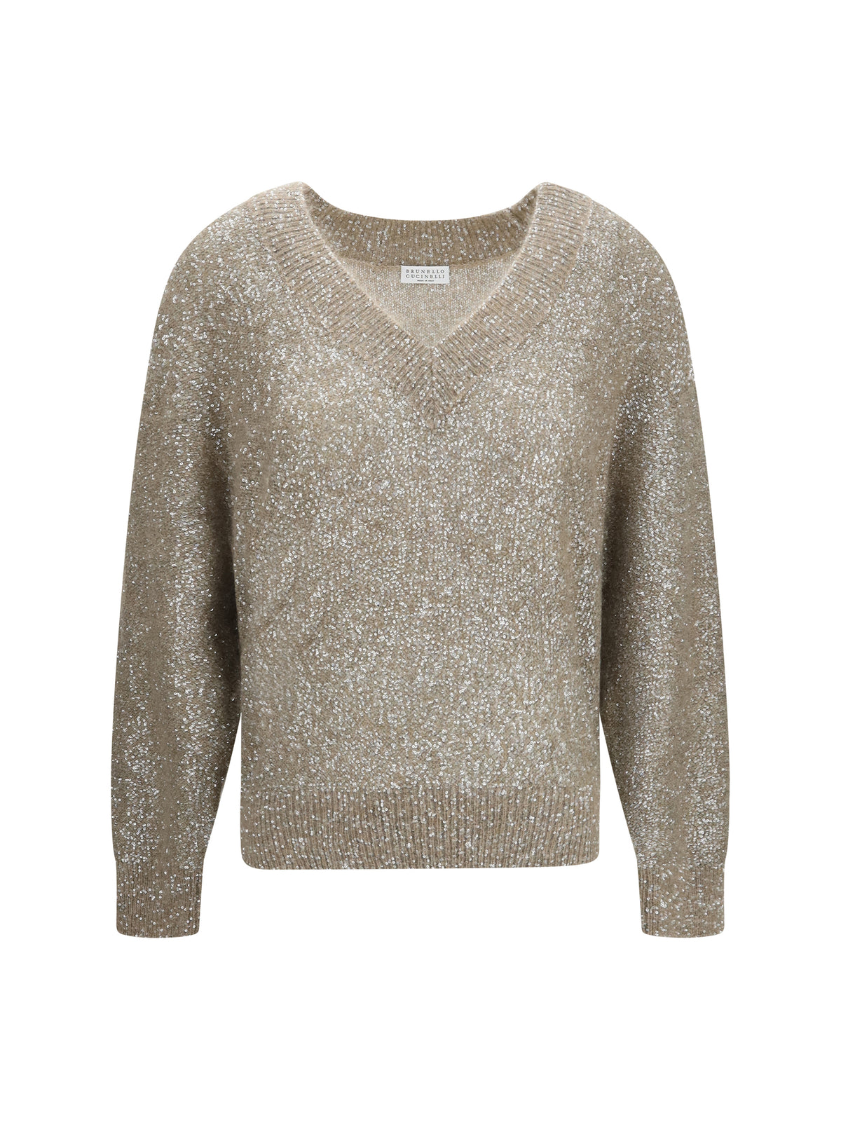 Brunello Cucinelli Sequined V-neck Sweater - Brown Caldo+Brown Dark