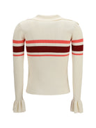 Self-Portrait Striped viscose knit button Top - Cream