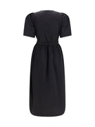 Ganni Midi Dress with bows and puff shoulders - Black