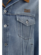 Miu Miu Washed denim and suede Jacket - Light Blue