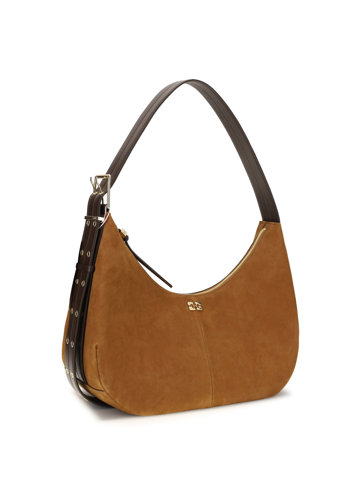 Ganni Suede vegan Shoulder Bag - Caramel Café