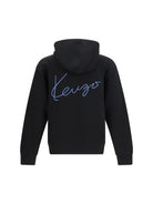 Kenzo Kenzio Signature Embroidered Cotton Zip Hoodie - Black