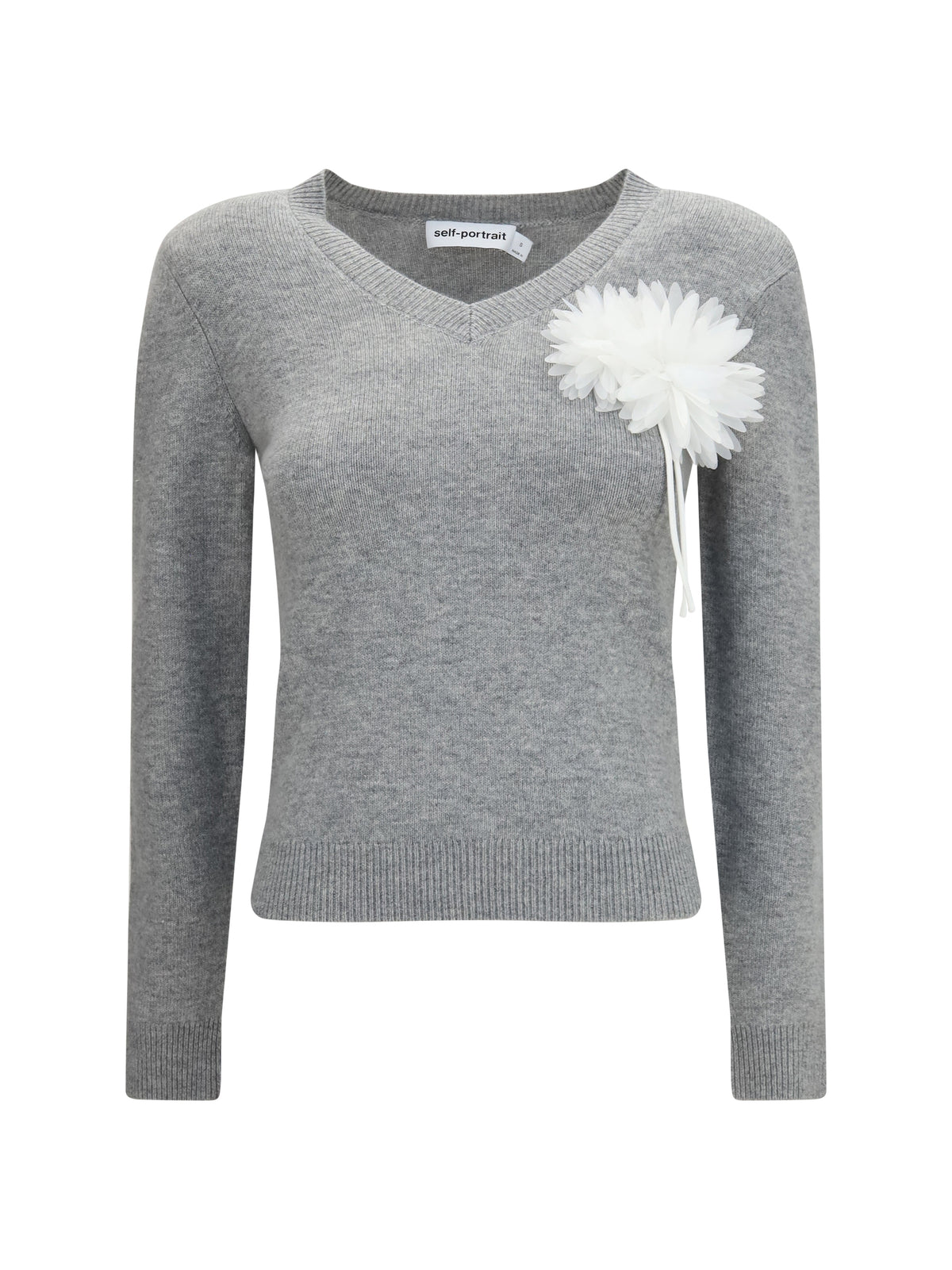 Self-Portrait Wool and cashmere blend Jumper with floral corsage - Grey