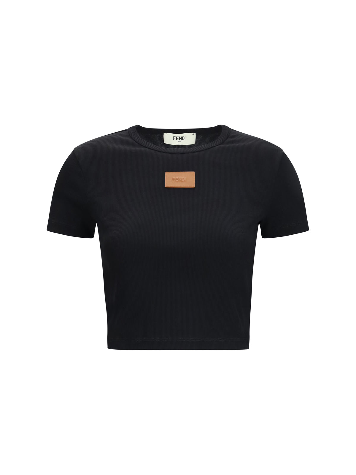 Fendi Cropped ribbed cotton T-shirt - Black