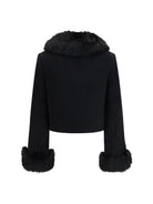 Self-Portrait Wool-blend Jacket with faux fur cuffs - Black