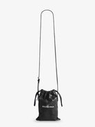 Balenciaga Leather Shopper Phone Holder with lettering logo on the front - Black/L White