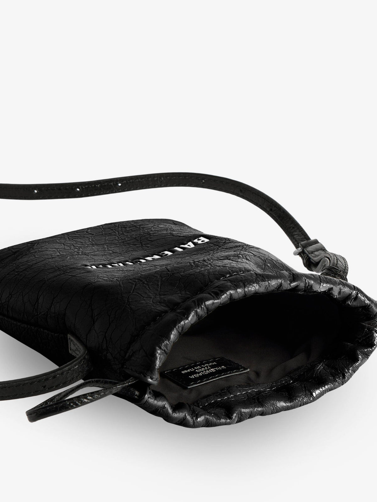 Balenciaga Leather Shopper Phone Holder with lettering logo on the front - Black/L White