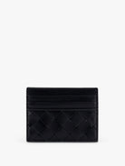 Bottega Veneta Leather Card Holder - Black-Gold