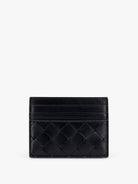 Bottega Veneta Leather Card Holder - Black-Gold