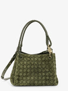Bottega Veneta Parachute suede shoulder bag with Intrecciato motif - Green Tweed-M Brass