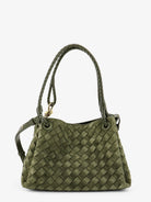 Bottega Veneta Parachute suede shoulder bag with Intrecciato motif - Green Tweed-M Brass