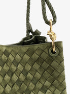 Bottega Veneta Parachute suede shoulder bag with Intrecciato motif - Green Tweed-M Brass