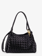 Bottega Veneta Parachute leather shoulder bag with Intrecciato motif and Knot detail - Black-M Brass