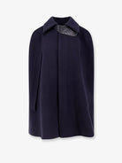 Bottega Veneta Wool and cashmere cape with Intrecciato leather detail - Midnightblue
