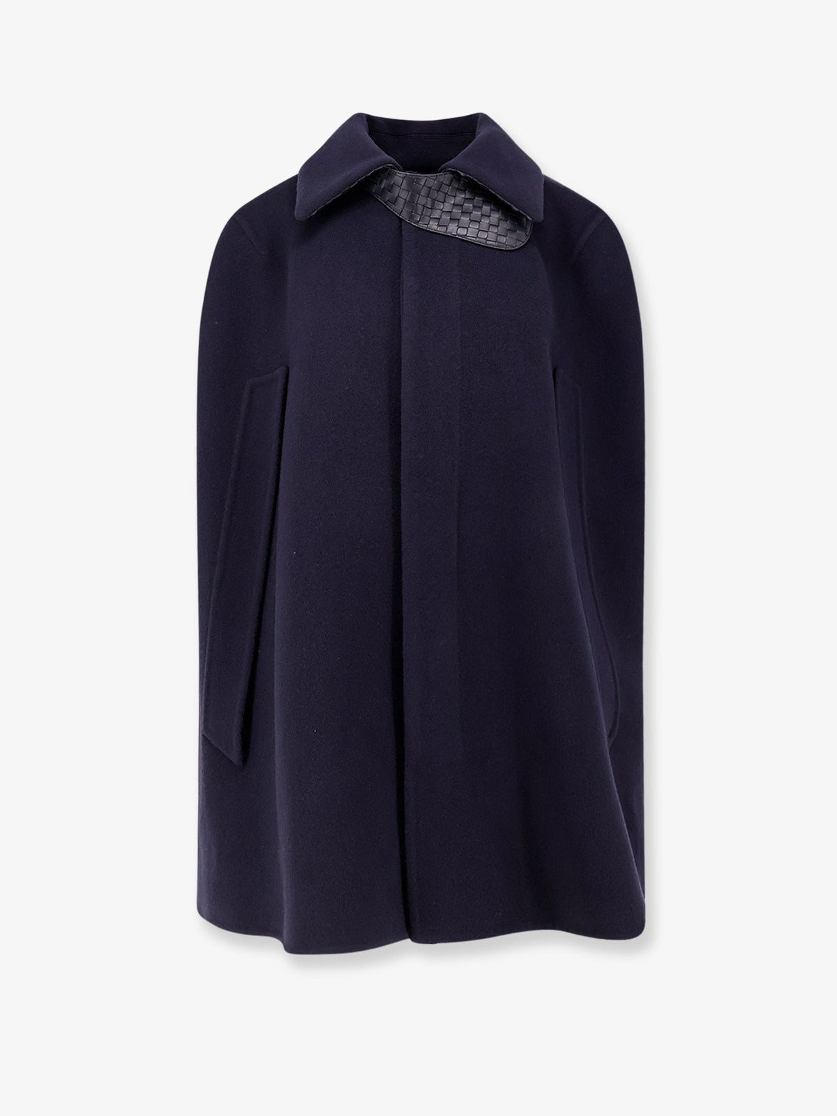 Bottega Veneta Wool and cashmere cape with Intrecciato leather detail - Midnightblue