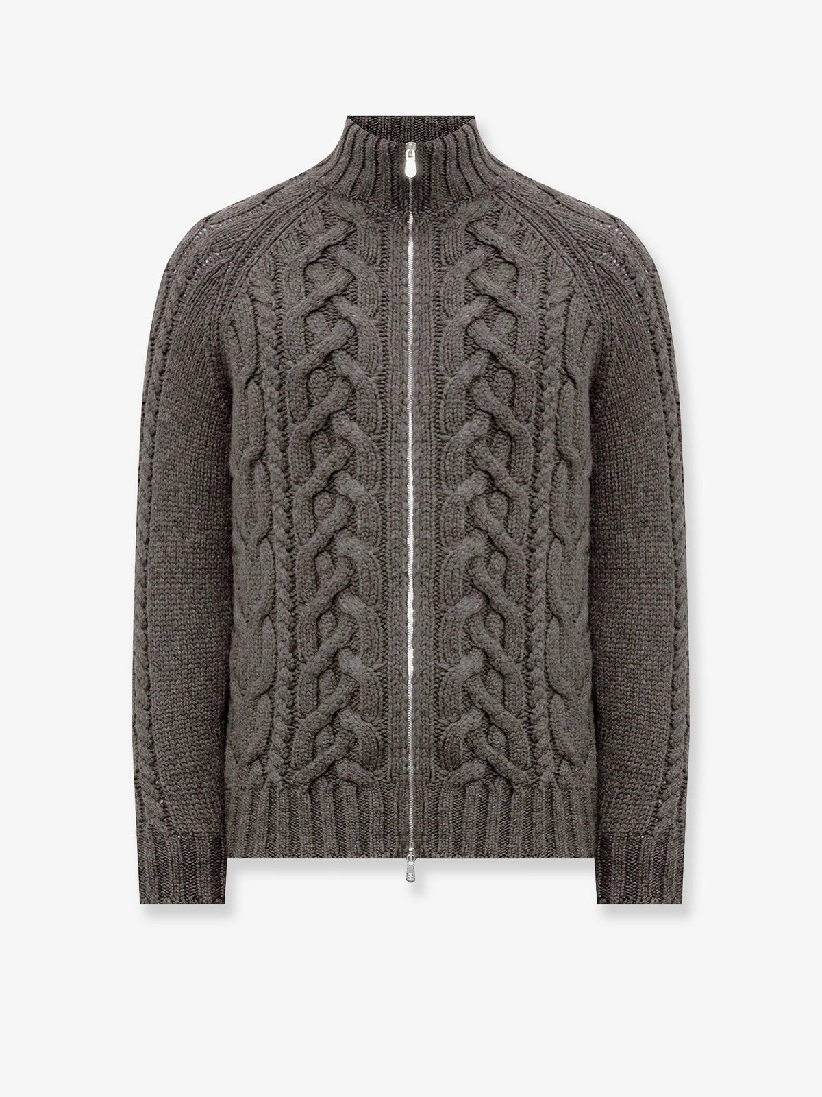 Brunello Cucinelli Cable knit cardigan with zip in cashmere - Army