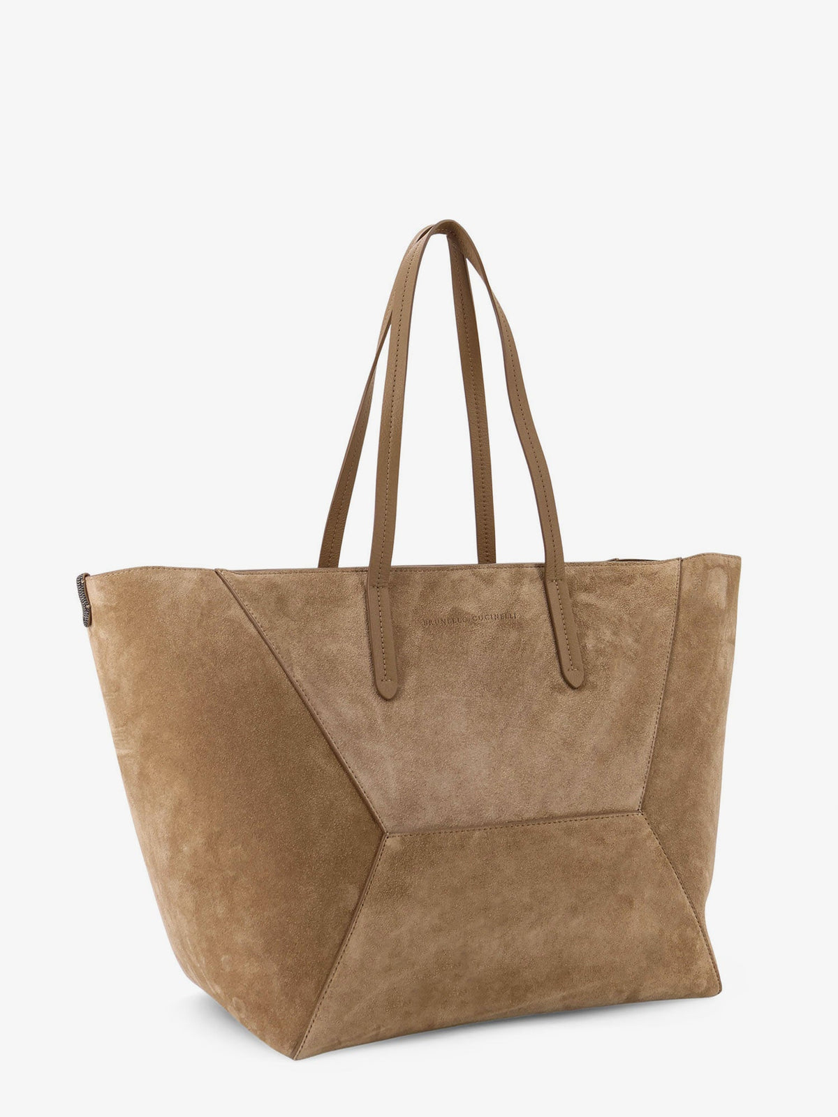 Brunello Cucinelli BC Duo suede shoulder bag with engraved logo - Miele