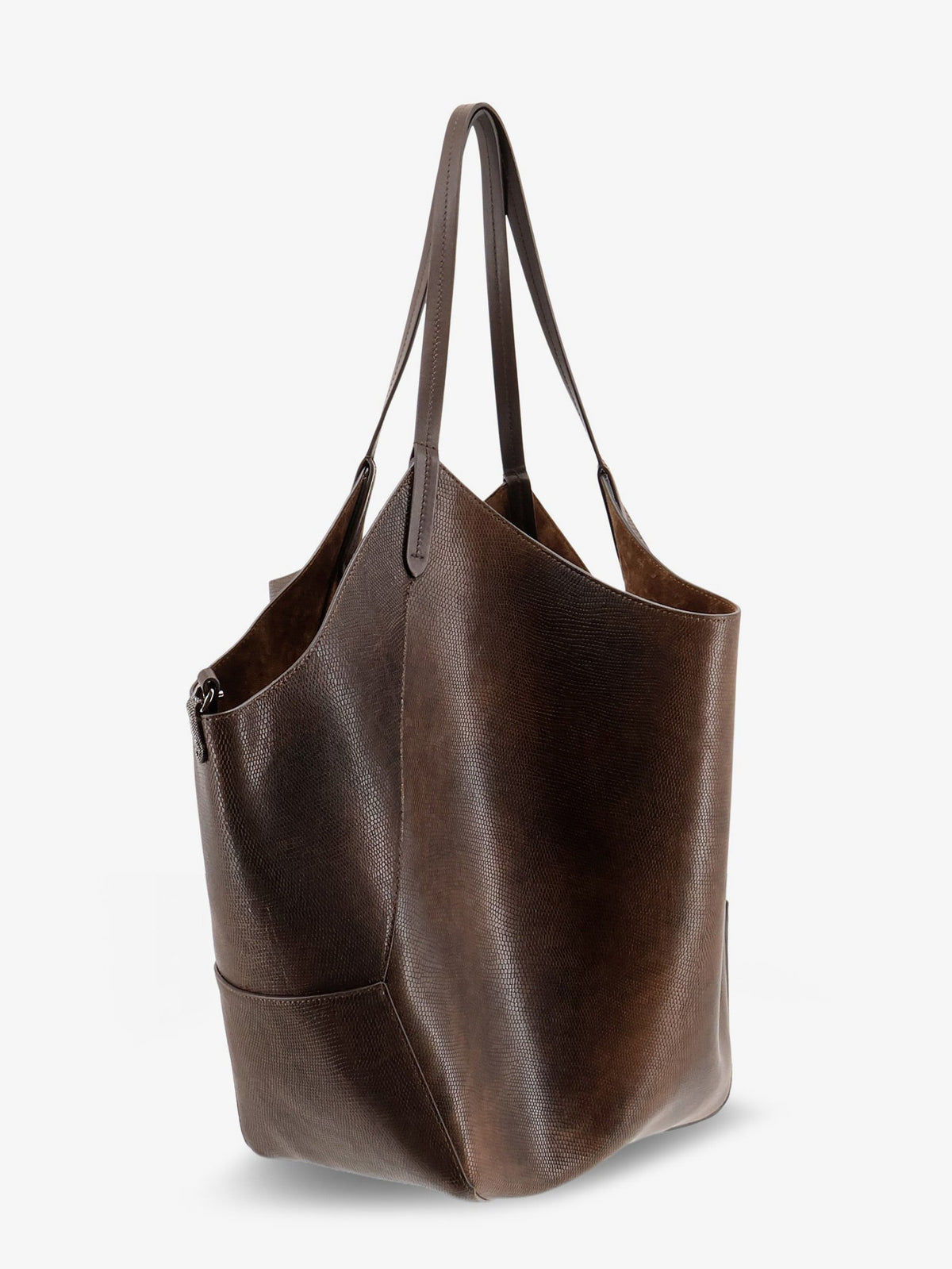 Brunello Cucinelli Leather shopping bag with side Monili detail - Testa Moro