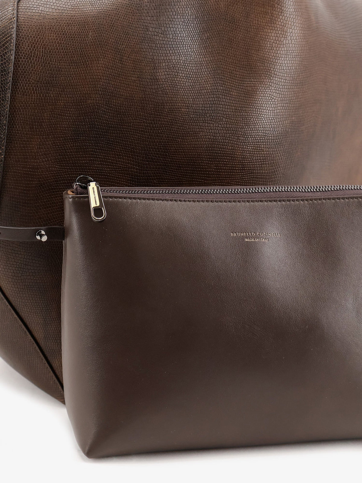 Brunello Cucinelli Leather shopping bag with side Monili detail - Testa Moro