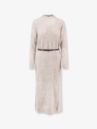 Brunello Cucinelli Mohair and wool blend long dress with all-over dazzling detail - Madreperla