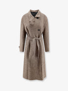 Brunello Cucinelli Herringbone coat with Monili detail - Camel/Nero