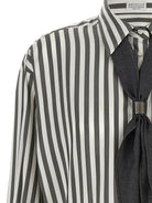 Brunello Cucinelli Striped silk shirt with foulard - Mimeticobianco