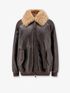 Brunello Cucinelli Leather jacket with shearling collar - Nocciola