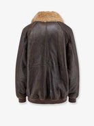 Brunello Cucinelli Leather jacket with shearling collar - Nocciola