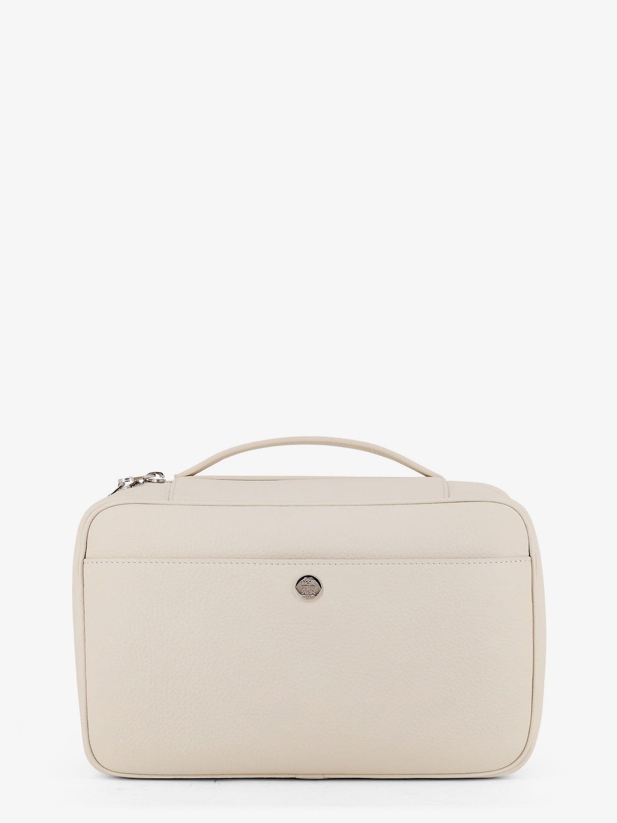 Brunello Cucinelli Leather beauty case with metal logo detail - Ghiaccio