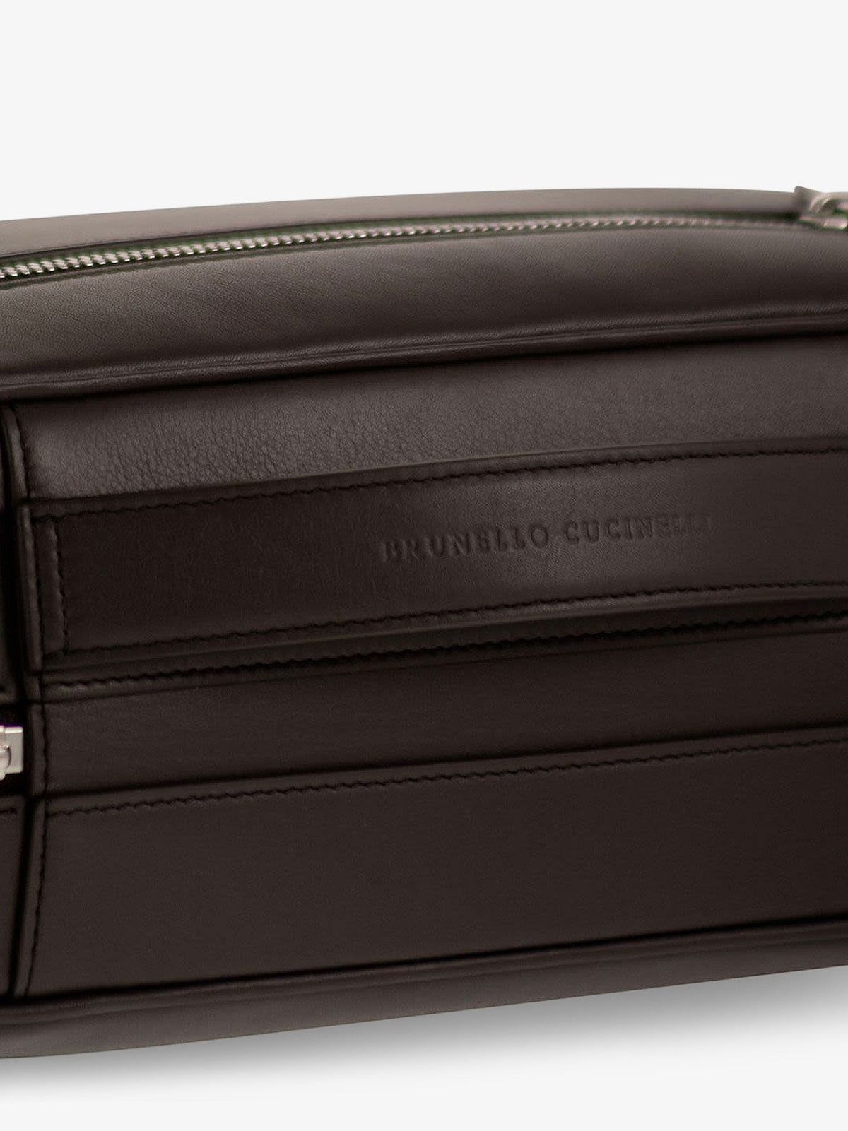 Brunello Cucinelli Leather beauty case with metal logo detail - Testa Di Moro