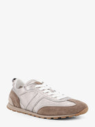 Brunello Cucinelli Laminated leather and suede sneakers - Titanium
