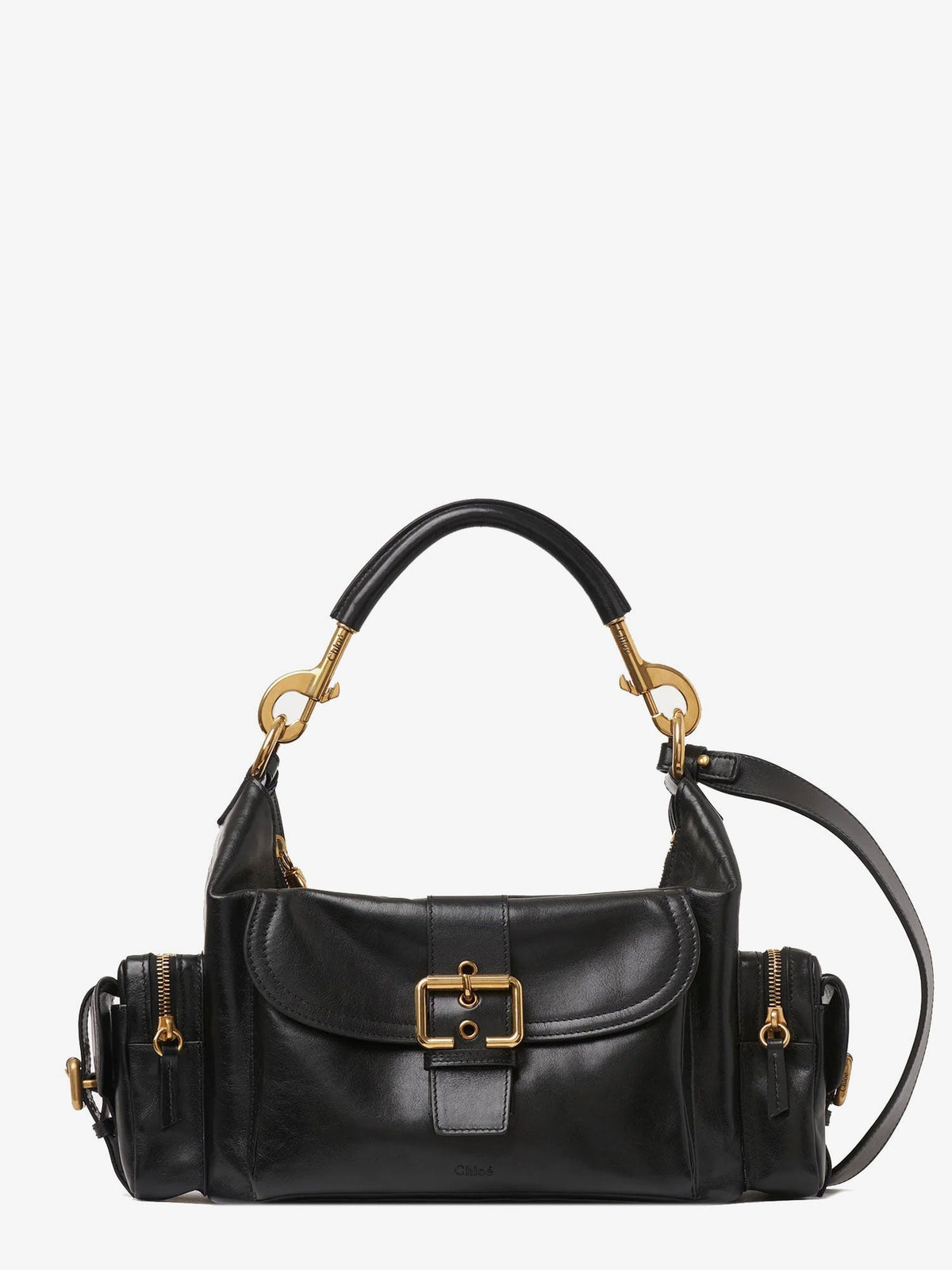 Chloé Carry shiny buffalo leather shoulder bag - Nero