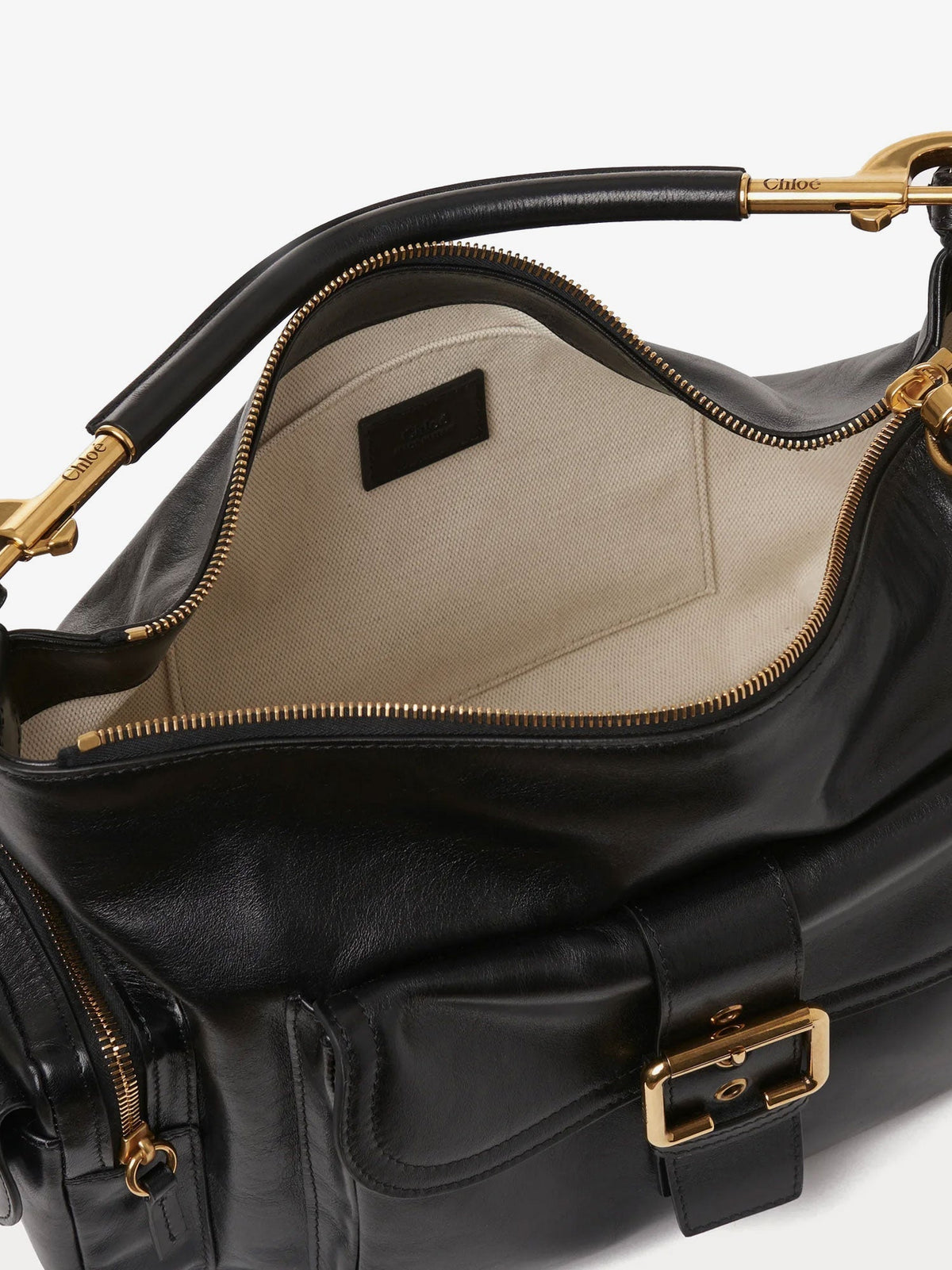 Chloé Carry shiny buffalo leather shoulder bag - Nero