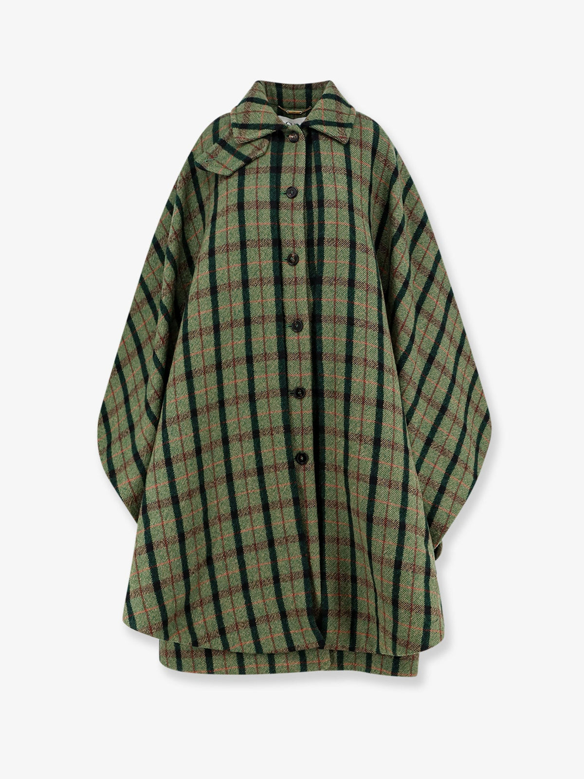 Chloé Madras wool cape coat - Multicolor Green 2