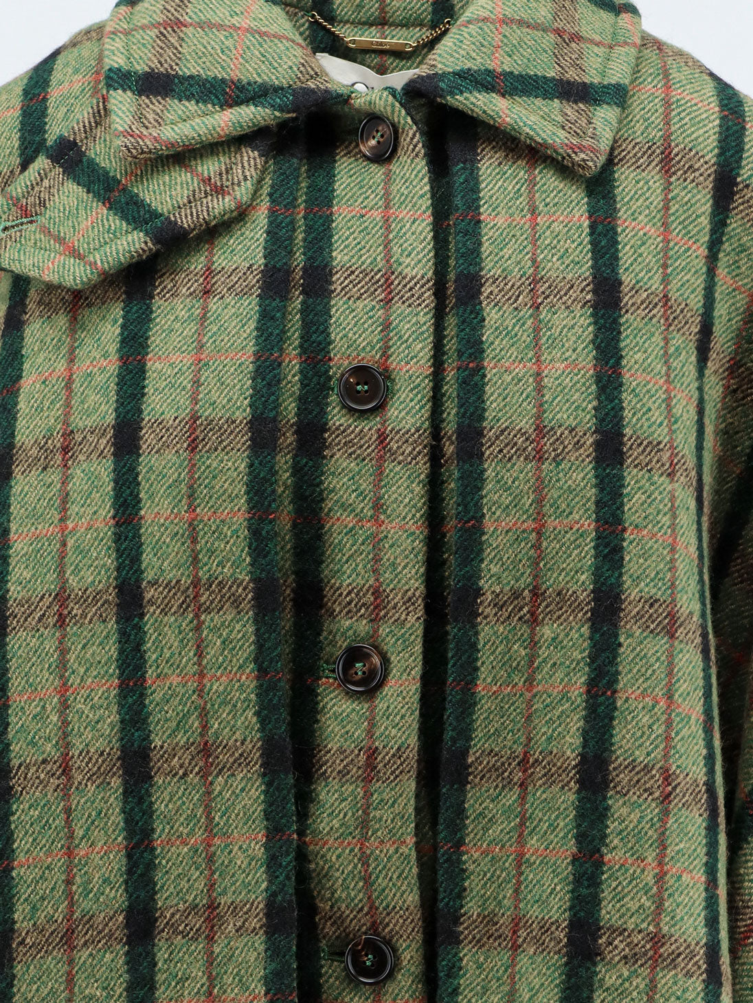 Chloé Madras wool cape coat - Multicolor Green 2